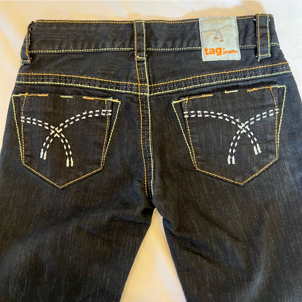 Tag Denim Jeans Embroidered Bootcut Black Dark Wash ID# 1067 Stretch Size 27 EUC
